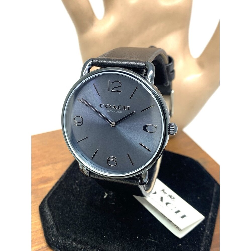 Coach Men's Watch 14602650 Elliot Quartz Blue Dial Black Leather Strap 41mm